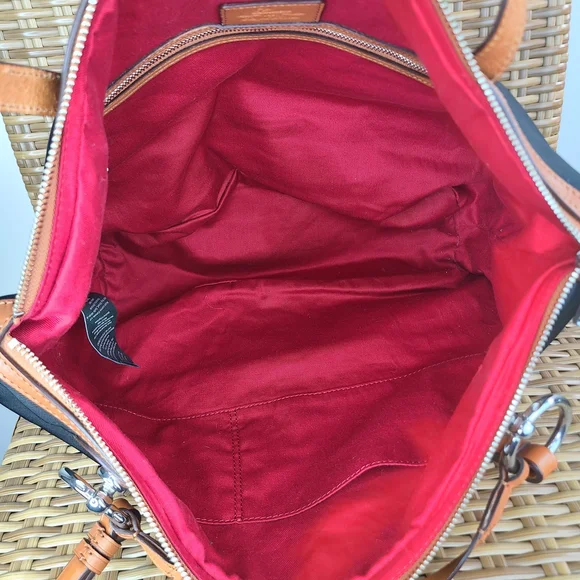 Lauren Ralph Lauren Black Nylon Shoulder Tote Bag Purse Brown Leather Trim - Picture 11 of 16